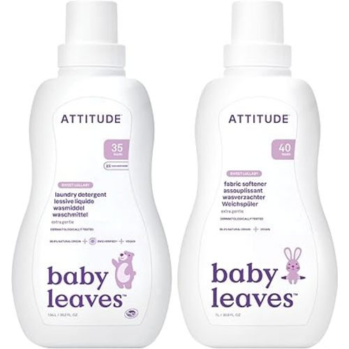 Bundle of ATTITUDE Baby Liquid Laundry Detergent and Fabric Softener, Plant and Mineral-Based, HE, Vegan Laundry Products, Sweet Lullaby, 33.8 Fl Oz