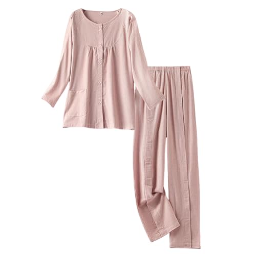 Women’s Bedridden Pajama Set Tear Away Snap Hospital Gown for Post Surgery Recovery Easy Dressing Long Sleeve Patient Clothing(Pink,2XL)