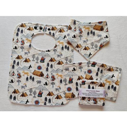 Viking baby bib, Viking feeding bib, Nordic dribble bib, Viking baby gift, baby shower gift set, reusable wipes, viking village