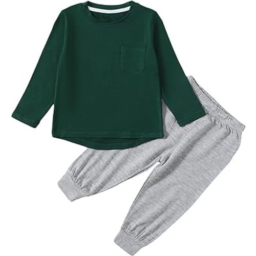 OPAWO Bamboo Baby Clothes Toddler Boy Fall Winter Outfits Long Sleeve Pocket Tee Shirts Pants 2 Piece Playwear Set 3Months-3T