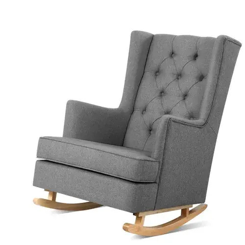 Artiss Rocking Chair Armchair Linen Fabric Grey Gaia | Baby Bunting AU