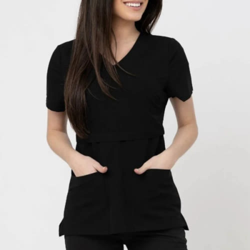 Nursing Scrubs Top For Breastfeeding- Black