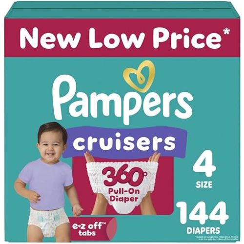 Pampers Diapers - Cruisers 360 - Size 4, 144 Count, Babyproof up to 100% Leakproof Pull-On Diaper