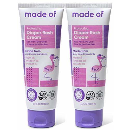 Organic Diaper Cream by MADE OF – NSF Organic Baby Diaper Cream with Avocado Oil and Argan Oil (Fragrance Free, 3.4oz) – Zinc Oxide Ointment and Butt Paste for Sensitive Skin (2-Pack)