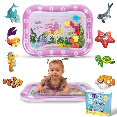 LilTike Tummy Time Water Mat for Babies – 16 New Designs and Colors – Great Gift Idea for Newborns– 3 6 9 Months Girls and Boys Sensory Development – LilTike is The Leader in Tummy Time Mats.