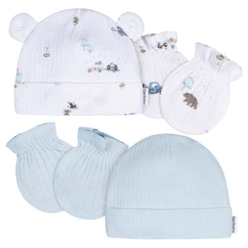 4-Piece Baby Boys Road Trip Cap and Mitten Set