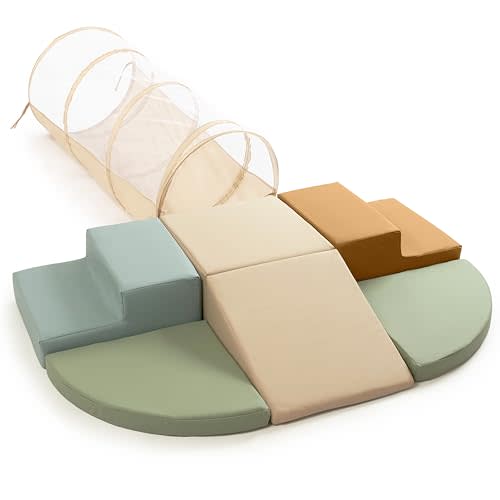 ZICOTO Fun Climbing Toy Set for Toddlers Aged 1-3 - Incl. Crawl Through Tunnel & PU-Leather Climbing Blocks for Unlimited Indoor Fun - Perfect Foam Play Gym for Baby/Kids to Safely Learn New Skills