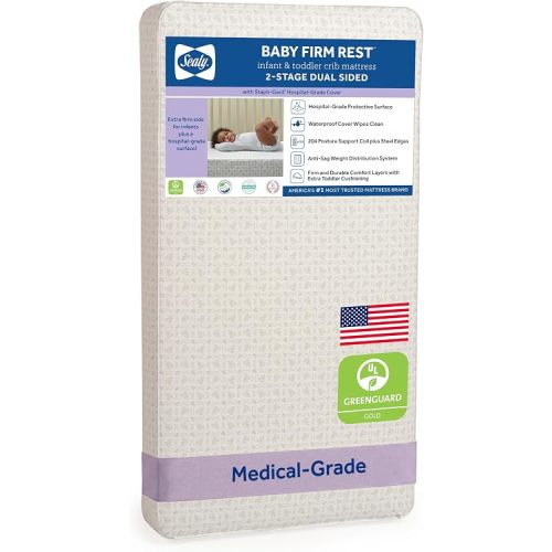 Sealy Baby Firm Rest Infant Crib Mattress - 2-Stage, 204 Coils, Breathable and Waterproof, GREENGUARD Gold Certified