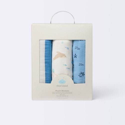 Muslin Swaddle Baby Blankets - Sea Life - 3pk - Cloud Island™