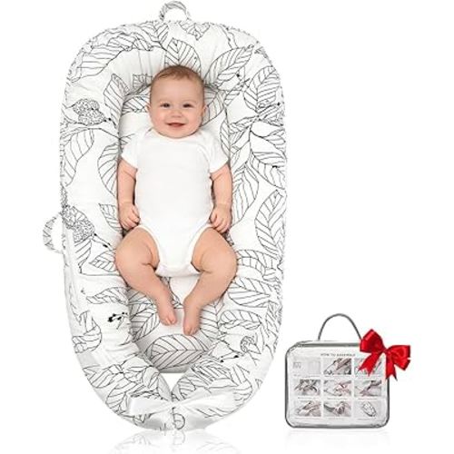 Baby Lounger | Organic Cotton Infant Lounger | Reversible, Adjustable & Portable Floor Lounger | Soft, Breathable, Washable Cover