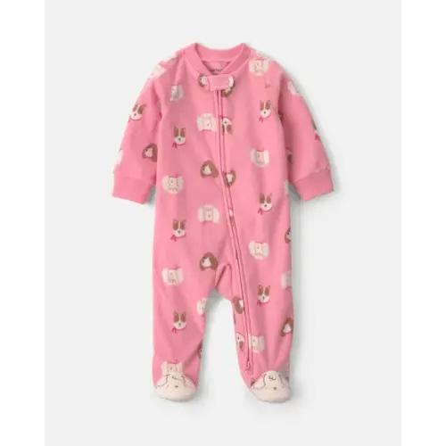 Baby Girl Dog Fleece 2-Way Zip Sleep & Play Pajamas - Pink | Carter's