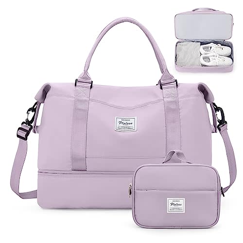 Weekender Bags for Women,Overnight Travel Duffel Bag with Shoes Compartment& Toiletry Bag,Extra Large(Purple)