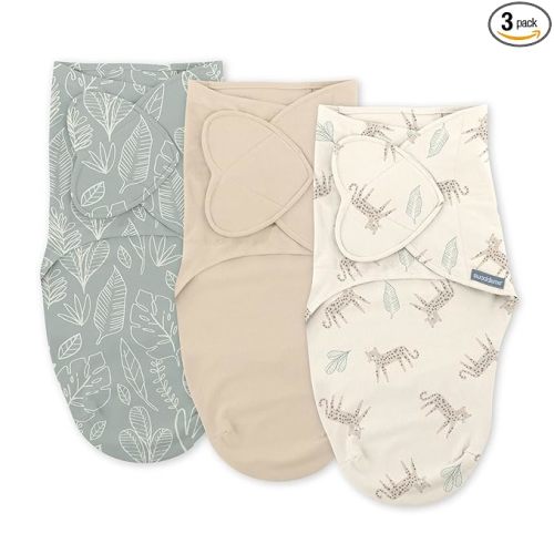 SwaddleMe by Ingenuity Monogram Collection Baby Swaddle, 100% Cotton, Improves Sleep & Calms Startle Reflex, 0-3 Months, Pocket Fold Design for Easy Changes, 1.0 TOG, 3-Pack - Born Free