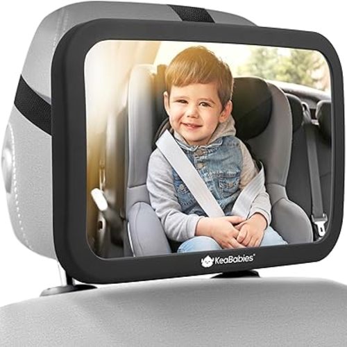 KeaBabies Baby Car Seat Mirror - Wide Shatterproof Backseat Infant Car Mirror for Baby Rear Facing, Crystal Clear View, Travel Accessories, Easy Install & Adjust for Removable Headrest (Matte Black)
