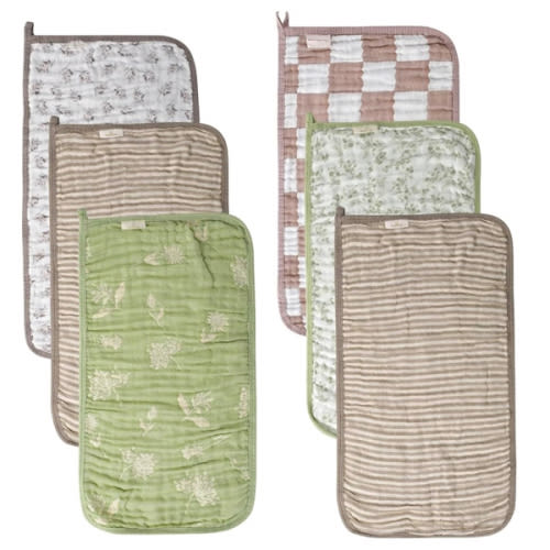 6-Pack Muslin Baby Burp Cloths Made with Organic Cotton – 6-Layer Absorbent & Gentle for Newborn Feeding, Burping – Ultra-Soft, 20x10 Inch Set in Natural Sage