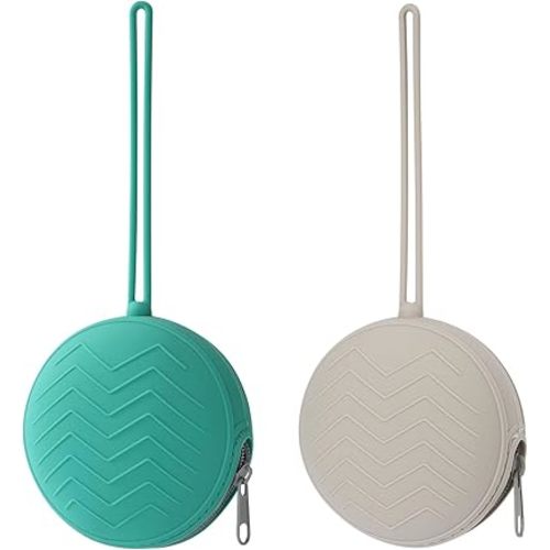 2-Pack Silicone Pacifier Holder Case- Portable Pacifier Cover Pouch Bag, Pacifier Storage Case for Diaper Bag(Jade Teal/Light Grey)