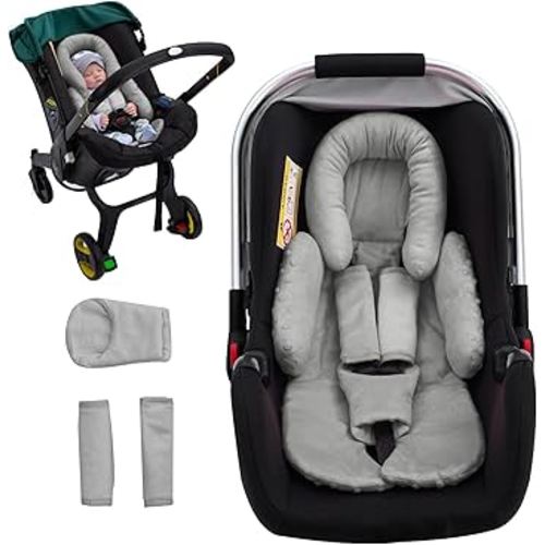 Baby Car Seat Head Support for Doona Stroller, Thickened Infant Carseat Head Support with 3 Strap Covers, Reversible Car Seat Insert for Newborn, Baby Car Seat Cushion with Filled Natural Cotton
