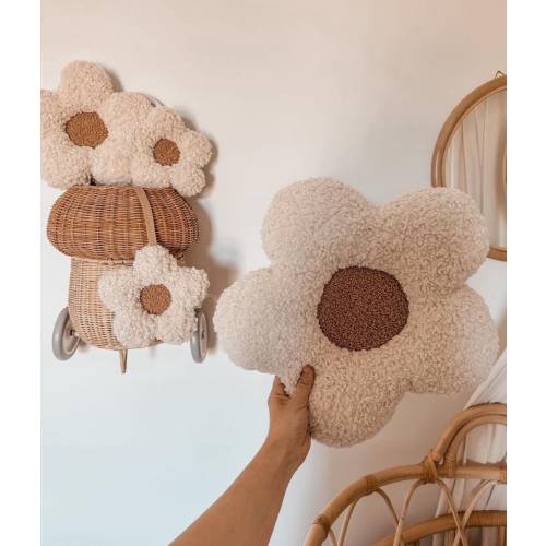 Medium Daisy Flower Cushion | Boucle Teddy Nursery Pillow | Boho Kids Room Decor | Personalised Baby Gift Australia