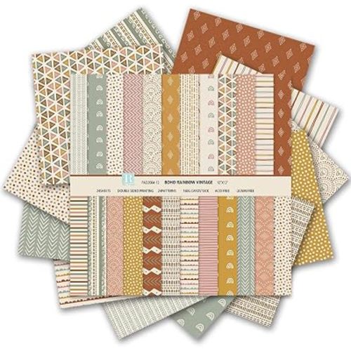 24 Sheets Scrapbook Paper - Boho Patterned Cardstock Paper Pads, 12"x12" 160gsm Coloured Double Sided Decorative Craft Papers for Scrapbooking, Card Making, Journaling and DIY Projects (Boho 8)