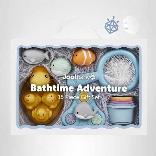 Jool Baby 15-Piece Bathtub Toys Gift Set with Bath Toy Storage Organizer