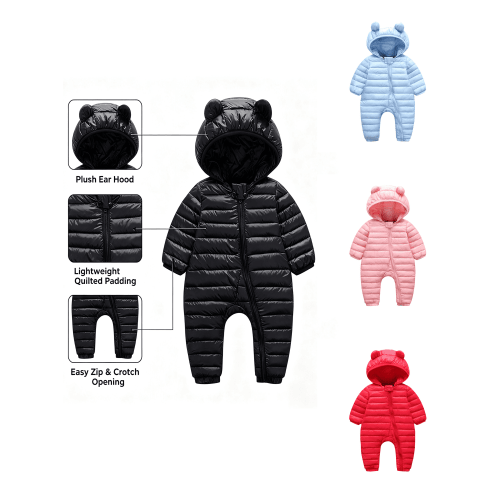 Busydd Unisex Baby Clothes Newborn Baby Winter Coat Infant Warm Solid Color Puffer Jacket Zipper Hooded Baby Girl Romper Onesie Baby Boy Clothes 0-3 Months