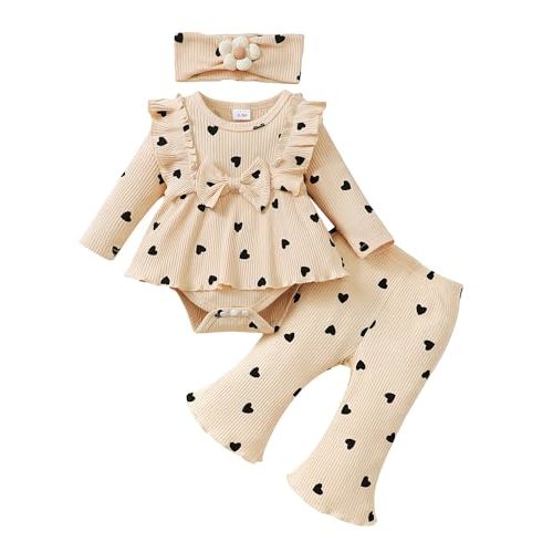 Mioglrie Newborn Baby Girl Clothes Fall Winter Infant Girl Outfits Preemie Girls Bell Bottoms Pants Set Cute Headband
