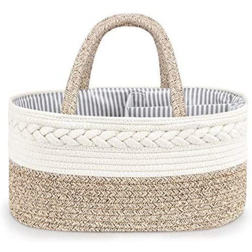 Baby Diaper Caddy Organizer, Stylish Cotton Rope Baby Basket Nursery Storage Organizer for Changing Table, Maliton Extra Large Diaper Caddy for Baby Stuff, Baby Registry Must Haves
