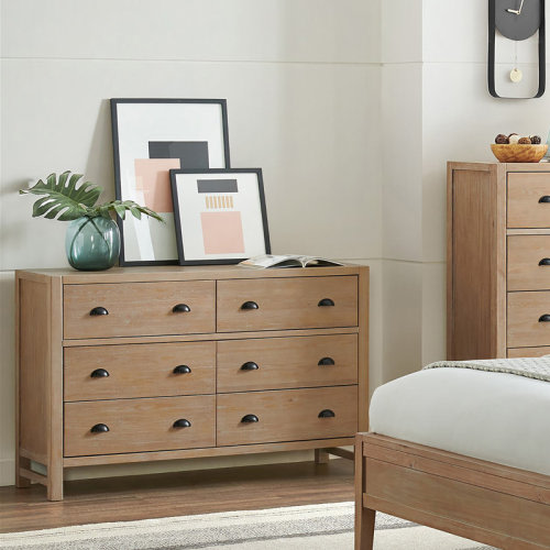 Alaterre Furniture Arden Wood Double Dresser, 81 in. W x 86 in. D x 50 in. H, 6 Drawers, Light Driftwood Finish, Modern Rustic Design, Bedroom Furniture, Metal Glides, Drawer Pulls | Wayfair