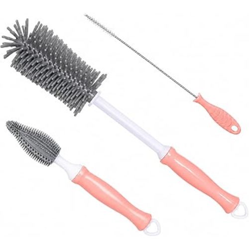 Silicone Bottle Brush Set, 12" Long Handle, Nipple and Straw Brushes