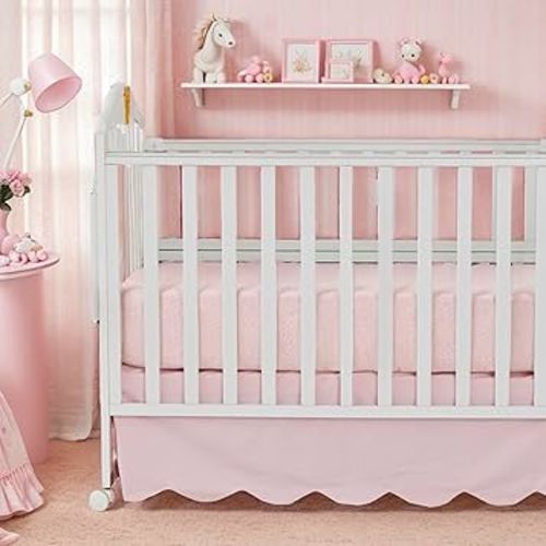 Brandream Scallop Edge Cotton Crib Skirt, Baby Boy, Baby Girl, Gender Neutral Crib Skirt Toddler Bedskirt Farmhouse Chic Nursery Crib Bed Skirt, Boho Bohemian Solid Pink