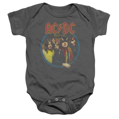 Popfunk Classic AC/DC Highway to Hell, Charcoal Baby/Toddler Unisex Boy Girl Onesie Short Sleeve Snapsuit (6 Months), Charcoal