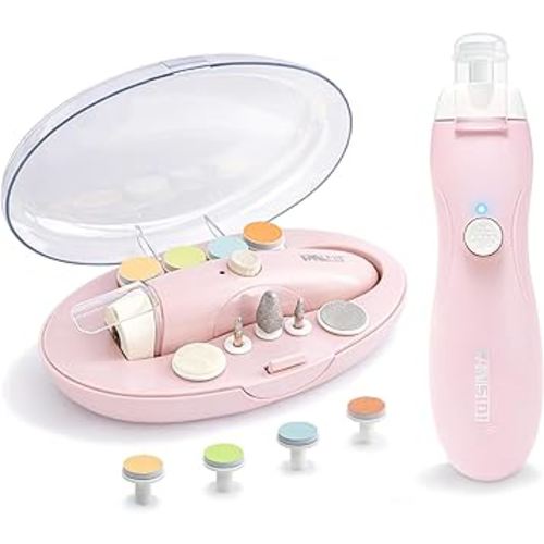 Fansidi Rechargeable Baby Nail Trimmer with Stepless Speed Control, Safe Electric Baby Nail File for Newborns, Infants & Toddlers, 8100RPM, LED Light, Dust Shield, Adult Nail Care Set,Warm Blush Pink