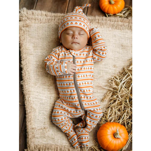 Pumpkin Stripe / Organic Zip Footie