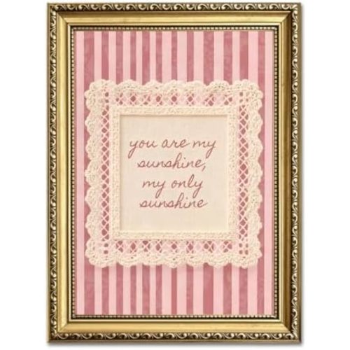 You Are My Sunshine Wall Art, Vintage Nursery Quote Sign Wall Decor Painting Pink Striped Canvas Print Picture for Girl Baby Kids Bedroom Living Room 12x16 inch Gold Framed