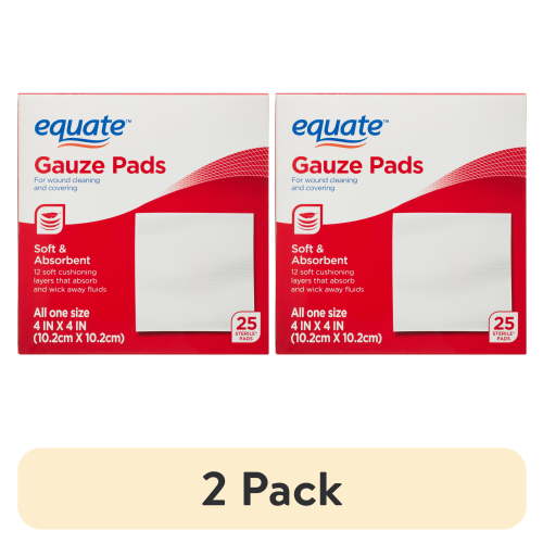 (2 pack) Equate Gauze Pads, 4 in x 4 in, 25 Count