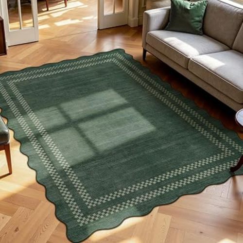Tribesigns Scalloped Green 5x7 Washable Area Rugs for Living Room Bedroom