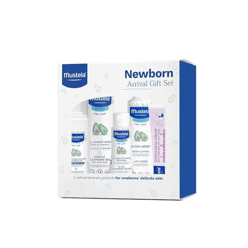 Mustela Newborn Arrival Gift Set - Baby Skincare & Bath Time Essentials - Natural & Plant Based - 5 Items Set