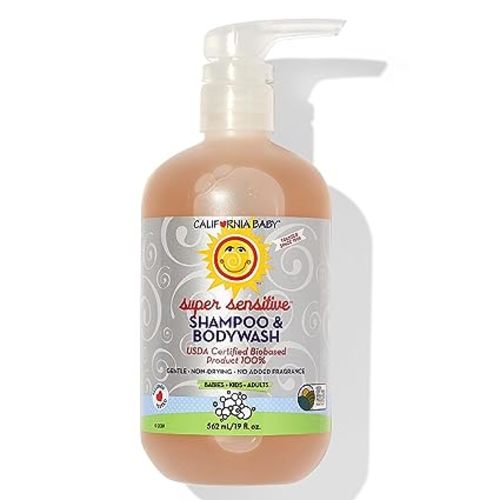 California Baby Super Sensitive Baby Shampoo + Baby Wash | 100% Plant-Based | Unscented Body Wash For Sensitive Skin | Hypoallergenic | 562 mL / 19 oz