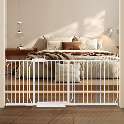 Extra Wide Baby Gate with Door Pressure Mounted 71.65-76.38 Inch,Child Baby Gates for Doorways No Drilling,Walk Through Dog Gate Indoor for The House Kitchen Stairs,White