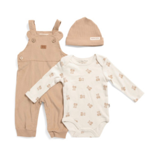 Newborn Boys 2pc Knit Bear Overalls And Bodysuit Set With Beanie | Baby Boys (0-24m) | Marshalls