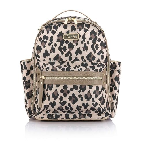 Itzy Ritzy Mini Diaper Bag Backpack – Chic Mini Diaper Bag with Changing Pad, 8 Total Pockets (4 Internal and 4 External), Grab-Top Handle and Rubber Feet (Leopard)