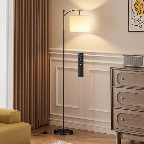 Ambimall 60" Floor Lamps with Remote Control & Bulb, Colors Temperature & Brightness Adjustable, Deep Beige Shade & Black Pole