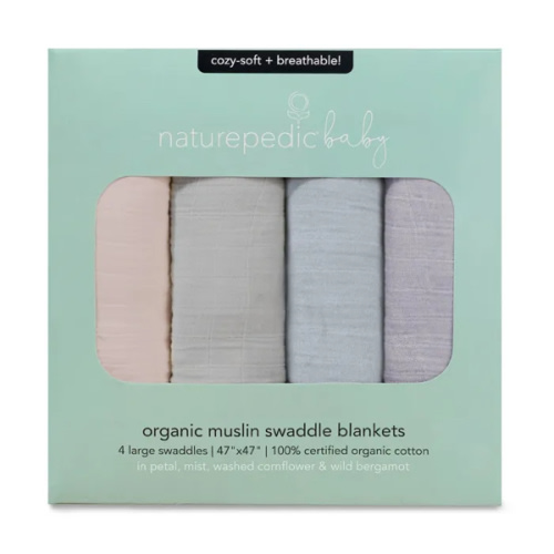 Organic Breathable Swaddle Blankets 4-Color Pack