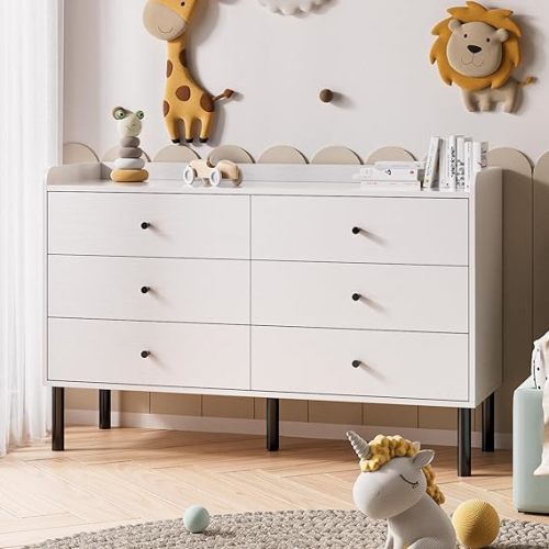 LYNSOM White Dresser for Bedroom, 6 Drawer Dresser with Wide Drawer and Metal Handles, Modern Dressers & Chests of Drawers for Hallway Entryway