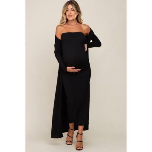 Pinkblush Black Ribbed Sleeveless Dress Cardigan Maternity Set Small