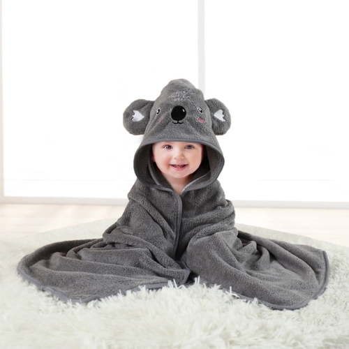 Liyufly Baby Bath Towel, Absorbent Large Hooded Towel for Kids, Newborn, Babie, Toddler, Infant, Gray Koala, 31.5 x 31.5 inch