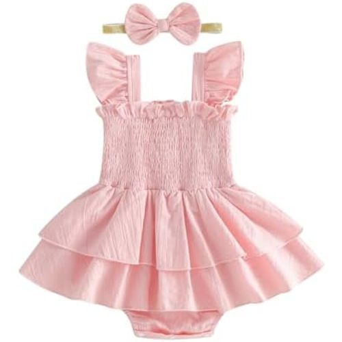 Newborn Baby Girls Summer Clothes Ruffle Sleeveless Pleated Smocked Bubble Romper Dresses Infant Bodysuit Jumpsuit