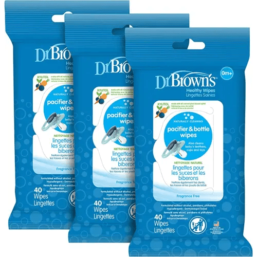 Dr. Brown's Bottle and Pacifier Healthy Wipes, Naturally Cleaning for Bottles and Baby Items, 40 Count, 3 Pack