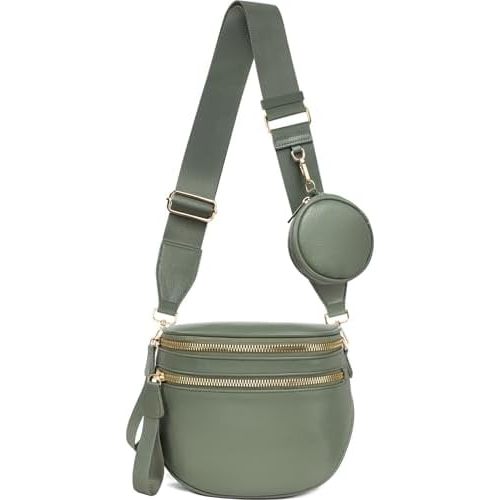 Valentoria Large Leather Crossbody Bags for Women Bum Bag Sling Bag Purse With Adjustable Strap Detachable Wallets