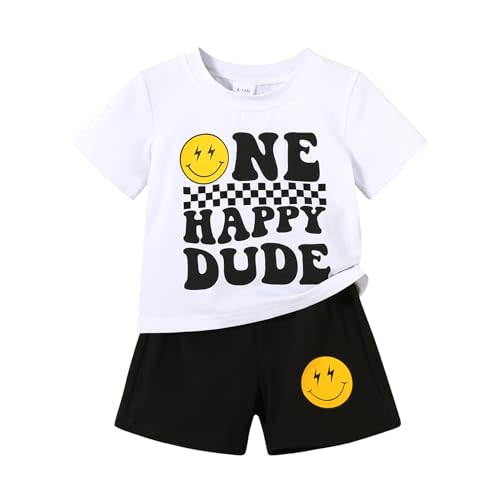 Happy Town Baby Boy Summer Clothes One Happy Dude 1st Birthday Outfits Smile Cool Short Sets